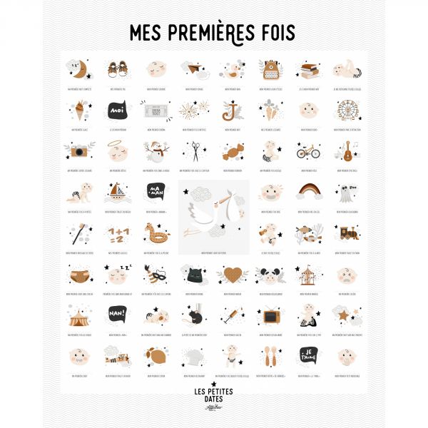 Coffret affiche à tamponner Mes premières fois Maman + porte affiche en bois