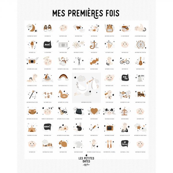 Coffret affiche à tamponner Mes premières fois Papa + porte affiche en bois