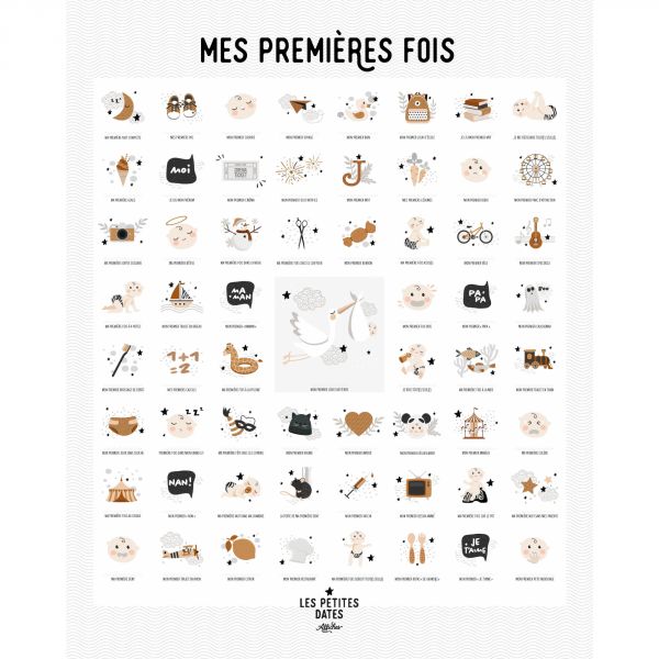 Coffret affiche à tamponner Mes premières fois Peau Claire Maman/Papa + porte affiche en bois