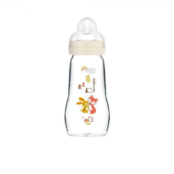 Coffret 6 biberons verre lin (4*260ml 2*170ml et une sucette naissance)