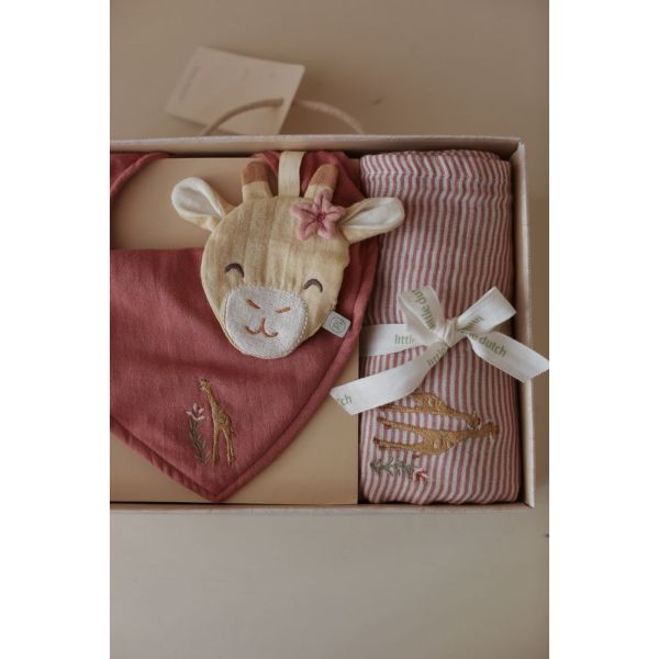 Coffret cadeau : Attache -sucette, Bavoir badana et Lange XL  - Girafe