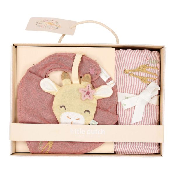 Coffret cadeau : Attache -sucette, Bavoir badana et Lange XL  - Girafe