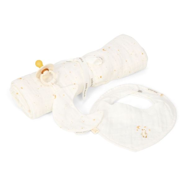 Coffret cadeau Oie Attache -sucette, Bavoir badana et Lange XL  - Moon & Stars
