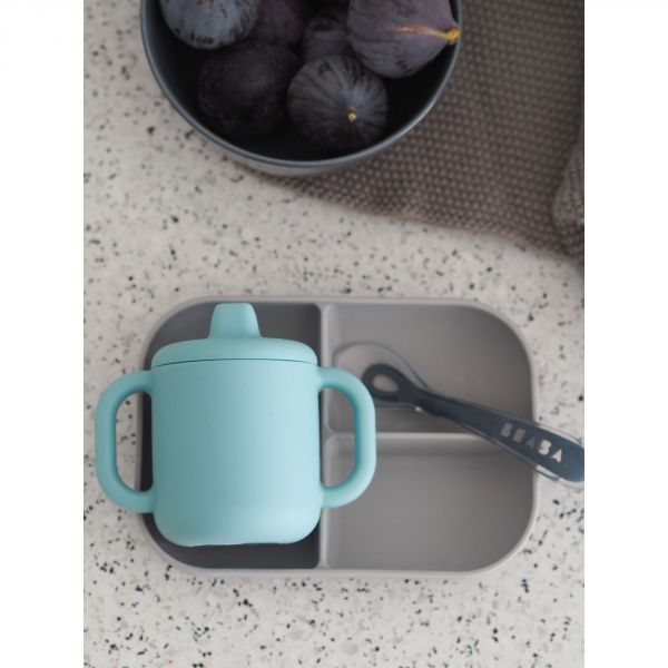 Coffret d'apprentissage silicone + tasse - blue