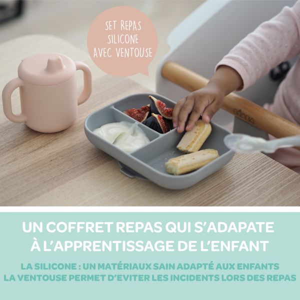 Coffret d'apprentissage silicone + tasse - pink