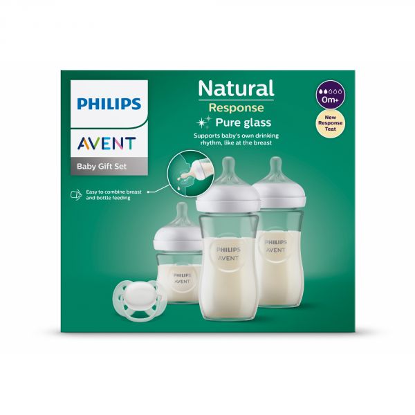 Coffret de 3 biberons Natural verre SCD878/11 + 1 sucette