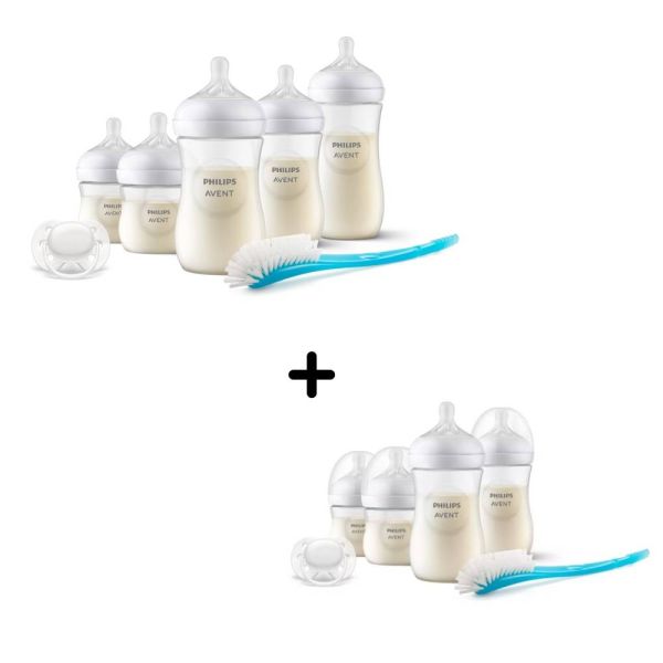 Coffret de 9 biberons Natural response, 2 sucettes ultra-douce 0-6 mois et 2 goupillons (4 biberons 125 ml+ 4 biberons 260 ml +1 biberon 330 ml)