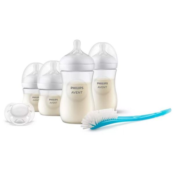Coffret de 9 biberons Natural response, 2 sucettes ultra-douce 0-6 mois et 2 goupillons (4 biberons 125 ml+ 4 biberons 260 ml +1 biberon 330 ml)