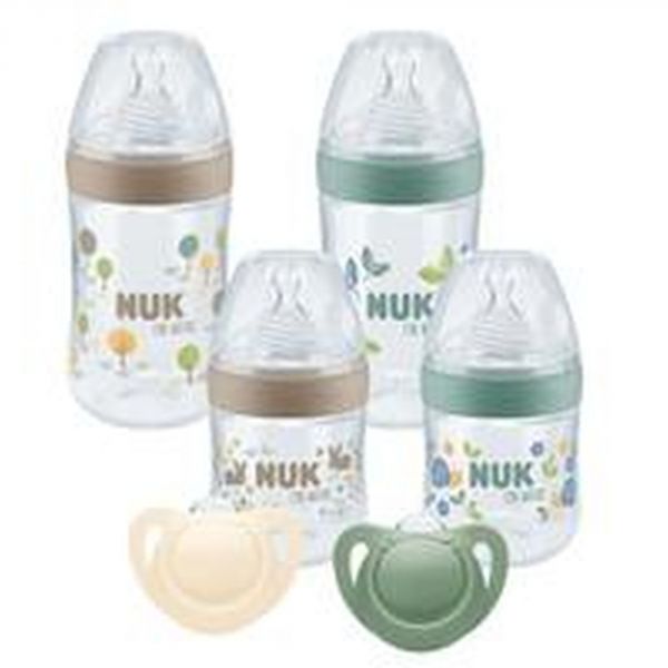 Coffret 4 biberons et 2 sucettes PS For Nature vert et marron