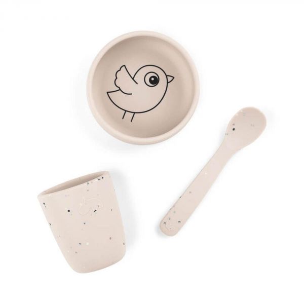 Coffret premier repas en silicone Birdee Sable