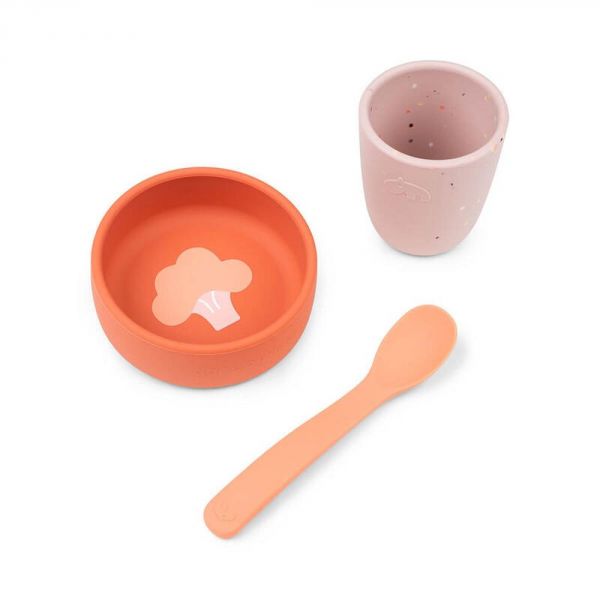 Coffret premier repas en silicone Papaye