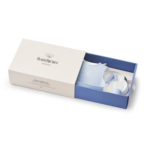 Coffret repas avec bavoir bleu pastel