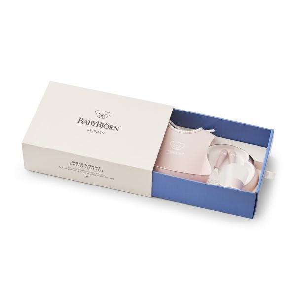 Coffret repas avec bavoir rose pastel