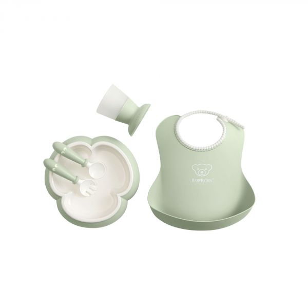 Coffret repas avec bavoir vert pastel