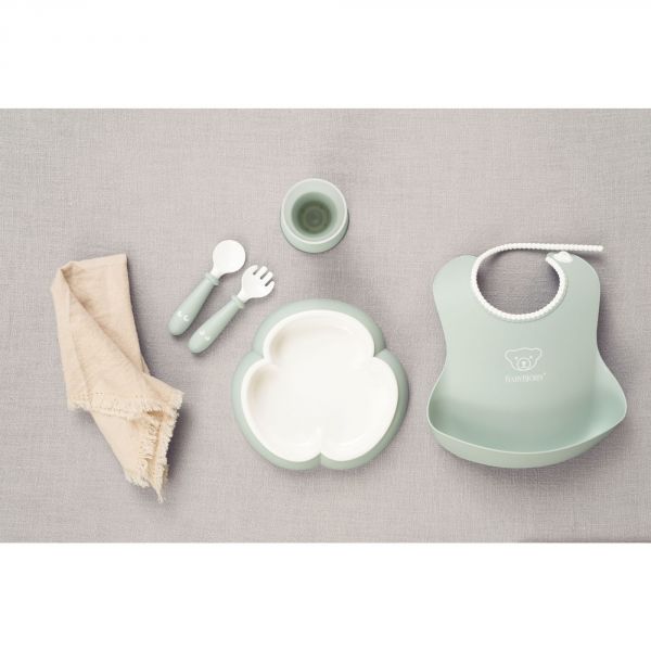 Coffret repas avec bavoir vert pastel