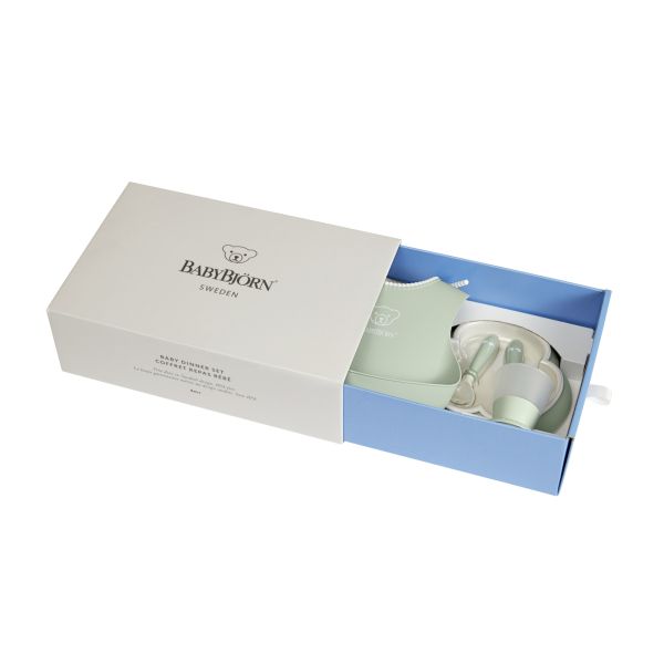 Coffret repas avec bavoir vert pastel