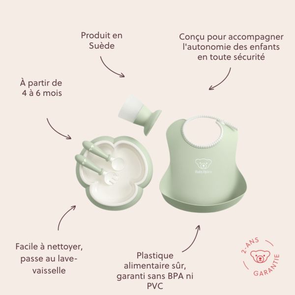 Coffret repas avec bavoir vert pastel