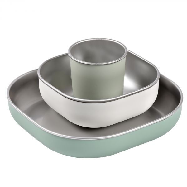 Coffret repas bébé inox - Sage green