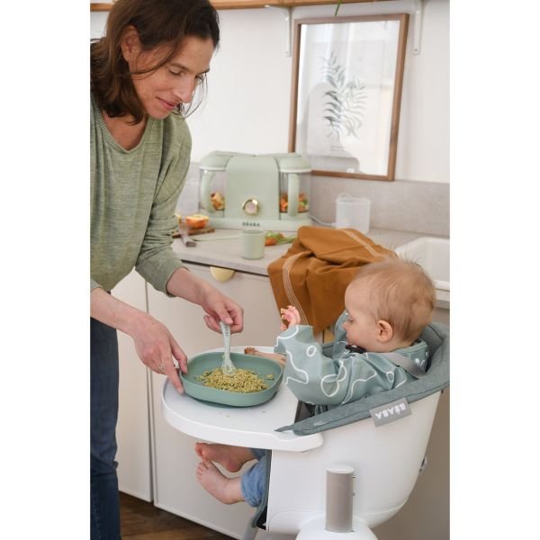 Coffret repas bébé en silicone 4 pièces Vert sauge et Vert de gris