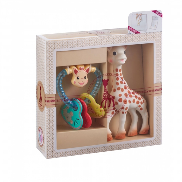 Coffret naissance prêt à offrir Sophie la girafe et hochet coeur