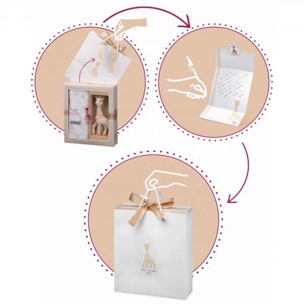 Coffret naissance prêt à offrir Sophie la girafe et hochet coeur