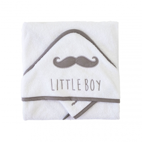 Cape de bain 75x75 cm avec gant Gris Little Boy