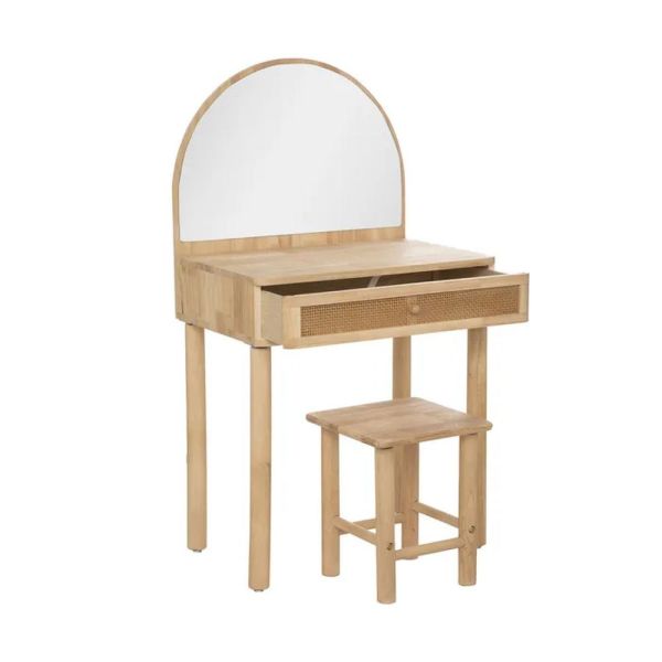 Coiffeuse avec tabouret hévéa et cannage