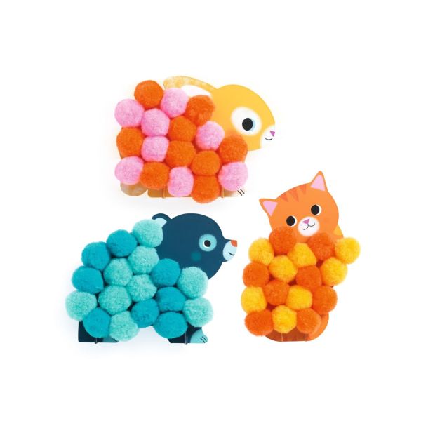 Coffret activités de collages de pompons Animaux et ronds pompons