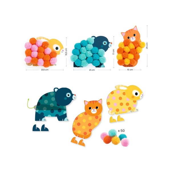Coffret activités de collages de pompons Animaux et ronds pompons