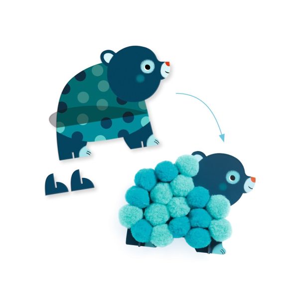 Coffret activités de collages de pompons Animaux et ronds pompons