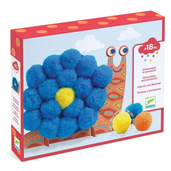Coffret activités de collages silhouettes et pompons Animaux tout doux