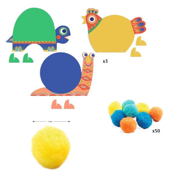 Coffret activités de collages silhouettes et pompons Animaux tout doux
