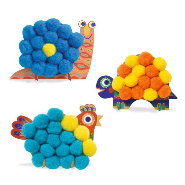 Coffret activités de collages silhouettes et pompons Animaux tout doux
