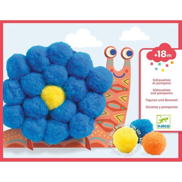 Coffret activités de collages silhouettes et pompons Animaux tout doux