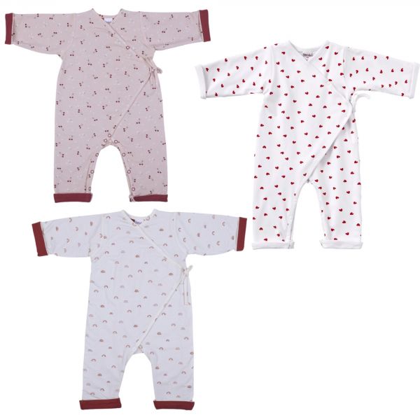 Combinaison doublée kimono Blanc imprimé cœur 1 mois