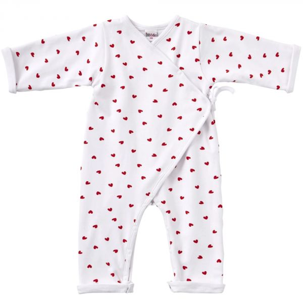 Combinaison doublée kimono Blanc imprimé cœur 6 mois