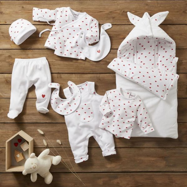 Combinaison doublée kimono Blanc imprimé cœur 6 mois