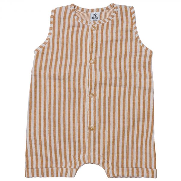 Combishort garçon sans manches en gaze Rayé caramel - 18 mois
