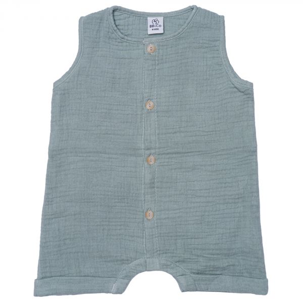 Combishort garçon sans manches en gaze vert de gris - 18 mois