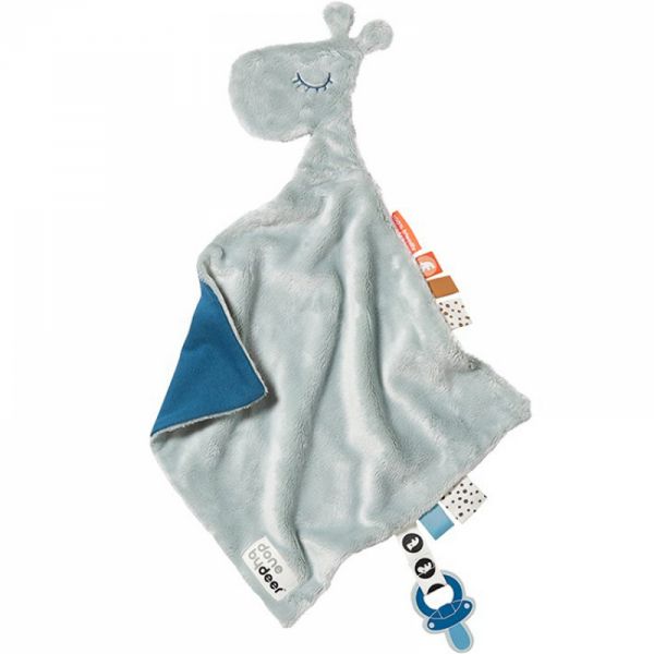 Doudou plat attache sucette Raffi bleu 30 cm