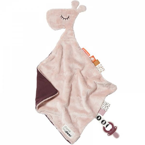 Doudou plat attache sucette Raffi rose 30 cm