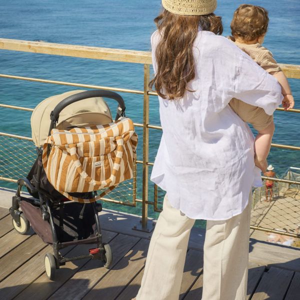 Sac à langer en double gaze Rayure Camel