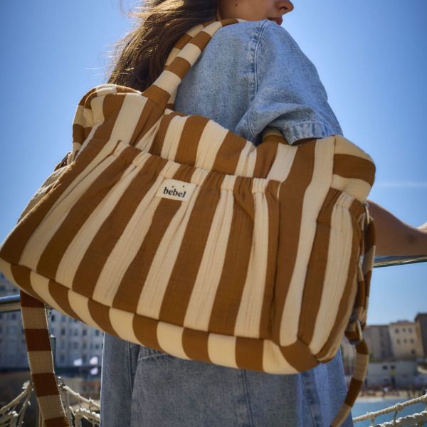 Sac à langer en double gaze Rayure Camel