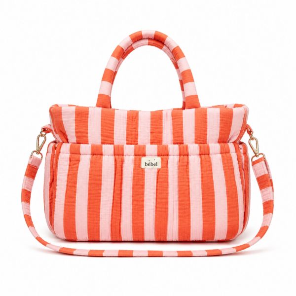 Sac à langer en double gaze Rayure Rose/Orange