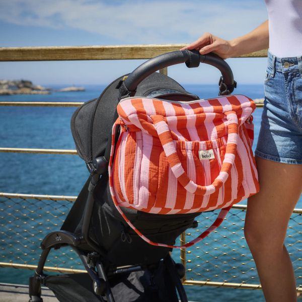 Sac à langer en double gaze Rayure Rose/Orange