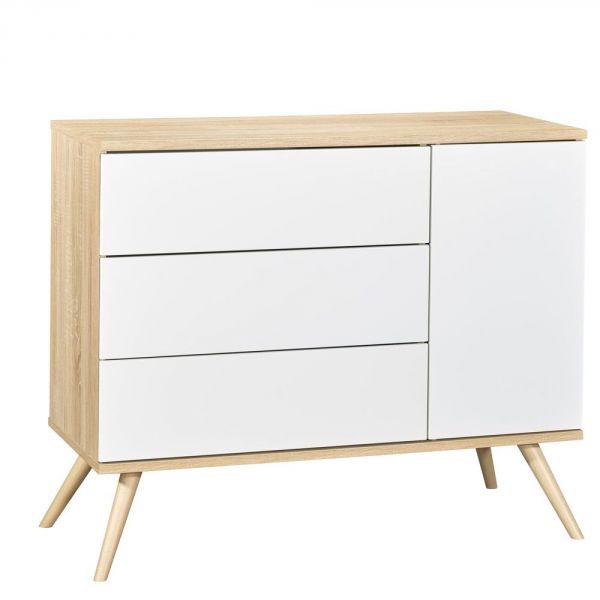 Commode 1 porte 3 tiroirs Seventies Blanc