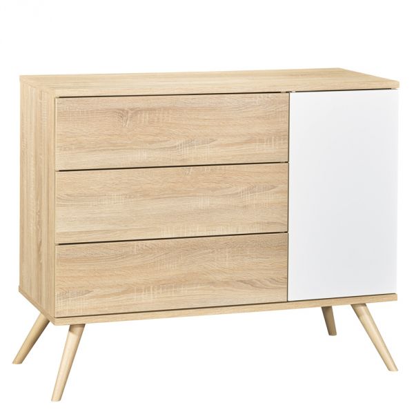 Commode 1 porte 3 tiroirs Seventies Bois