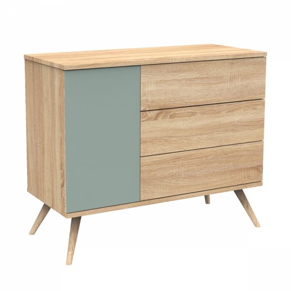 Commode 3 tiroirs 1 porte Sauge Seventies