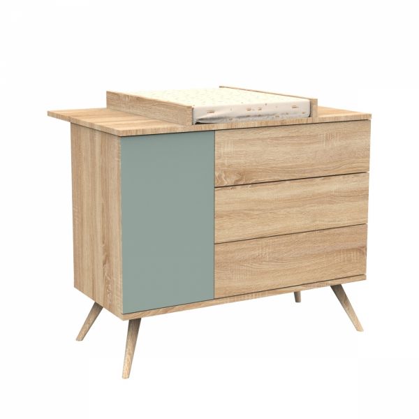 Commode 3 tiroirs 1 porte Sauge Seventies