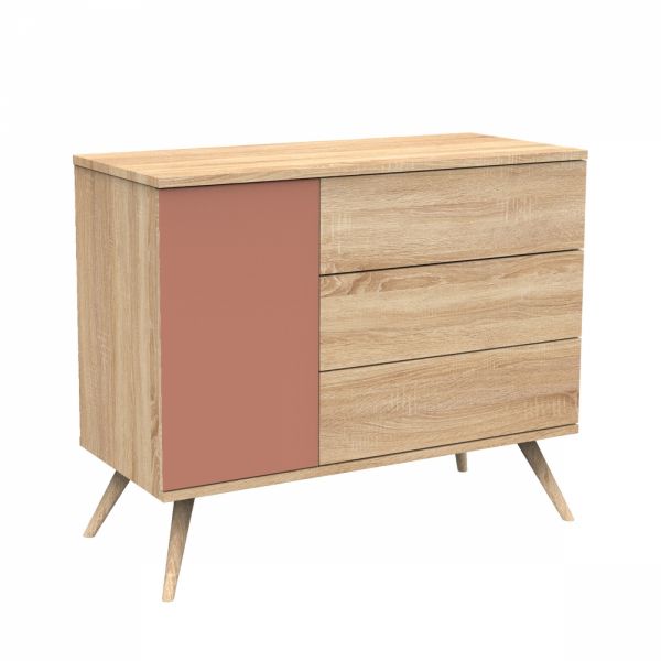 Commode 3 tiroirs 1 porte Terracotta Seventies